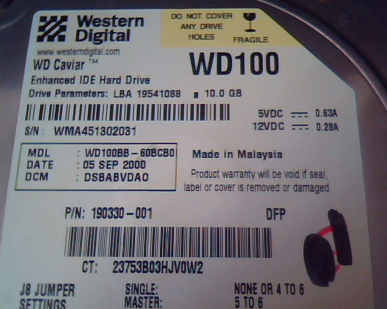 Hard Drive Disk IDE Western Digital WD Daviar WD100 WD100BB-60BCB0 190330-001 - image 2