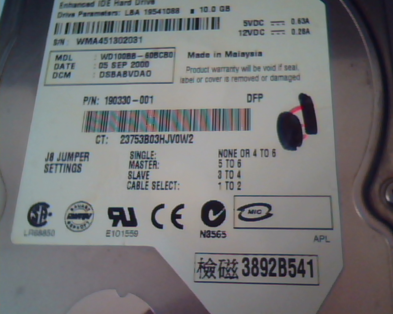 Hard Drive Disk IDE Western Digital WD Daviar WD100 WD100BB-60BCB0 190330-001 - image 3