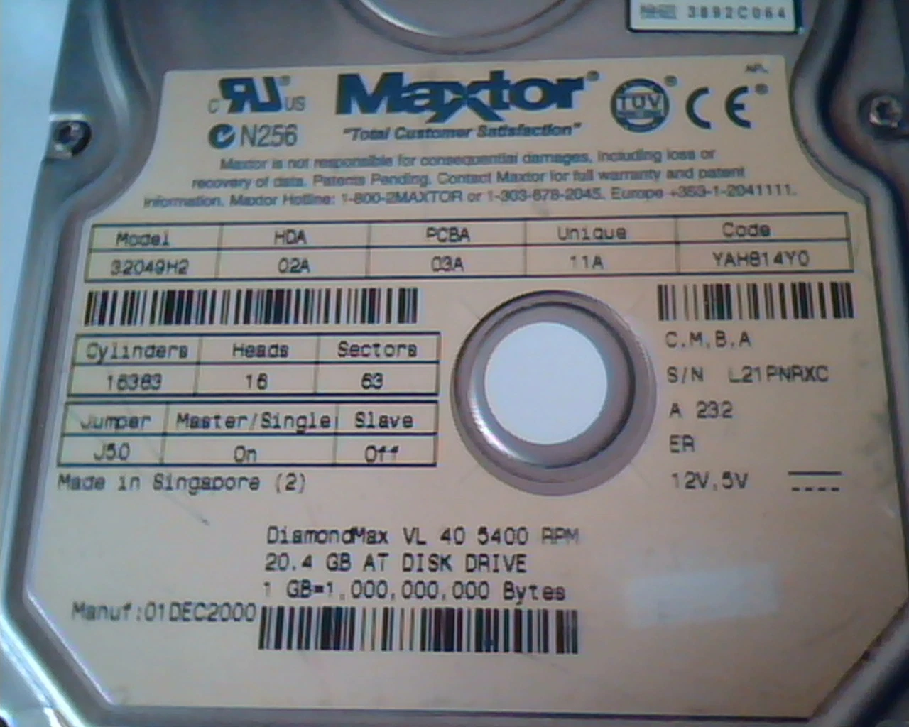 Hard Drive Disk IDE Maxtor 32049H2 02A 03A DiamondMax VL 40 20.4GB - image 2