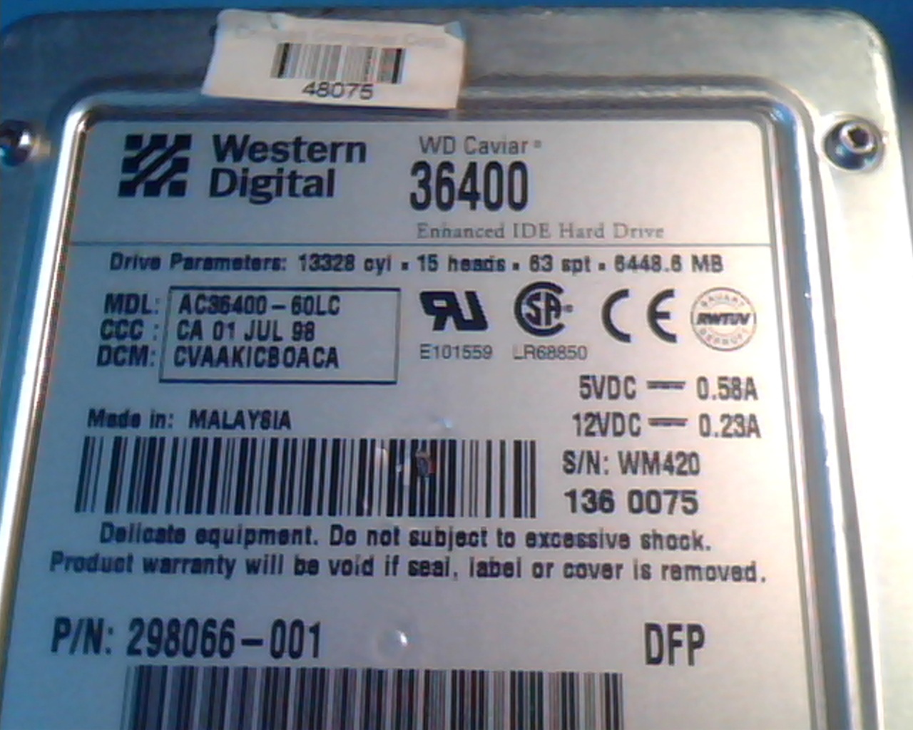 Hard Drive Disk IDE Western Digital Caviar 36400 AC3640-60LC 298066-001 CA - image 2