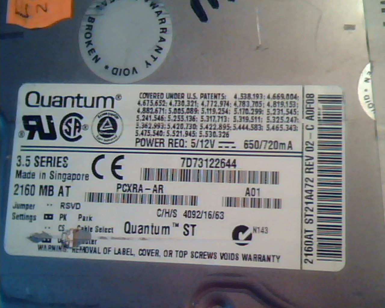 Hard Disk Drive IDE Quantum ST 2160AT ST21A472 02-C A0F08 ST21A011 2.1AT - image 2