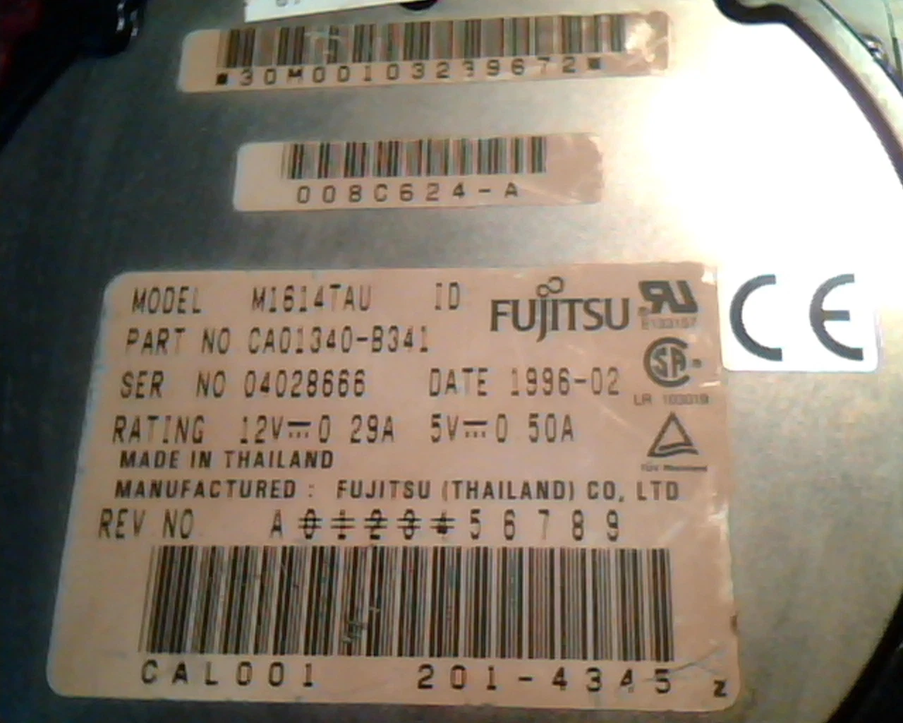 Hard Disk Drive IDE Fujitsu M1614TAU CA01340-B341 1996-02 201-4345 CAL001 - image 2