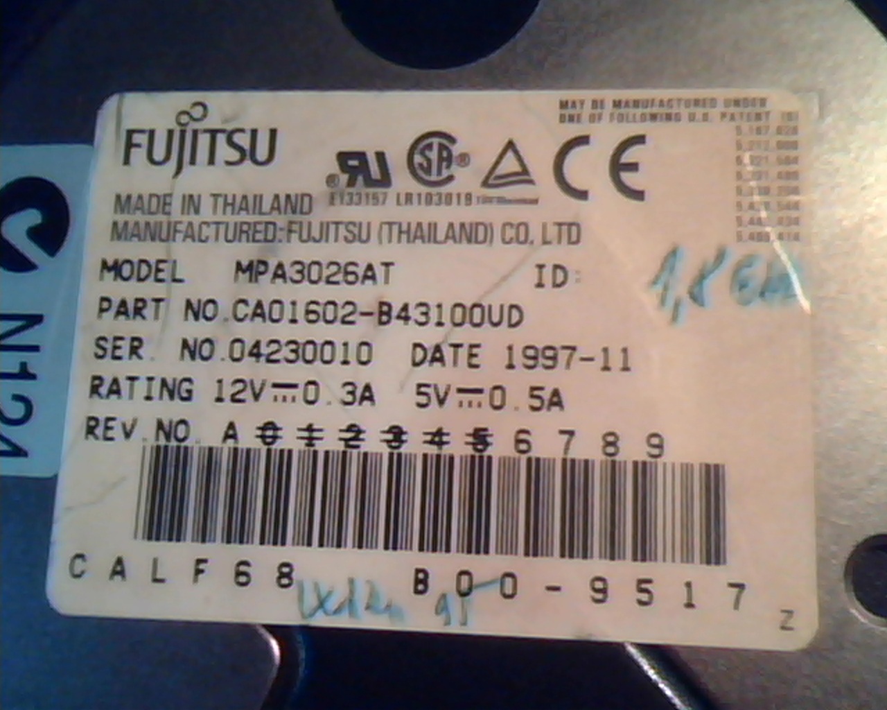 Hard Disk Drive IDE Fujitsu MPA3026AT CA01602-B43100VD 1997-11 B00-9517 - image 2