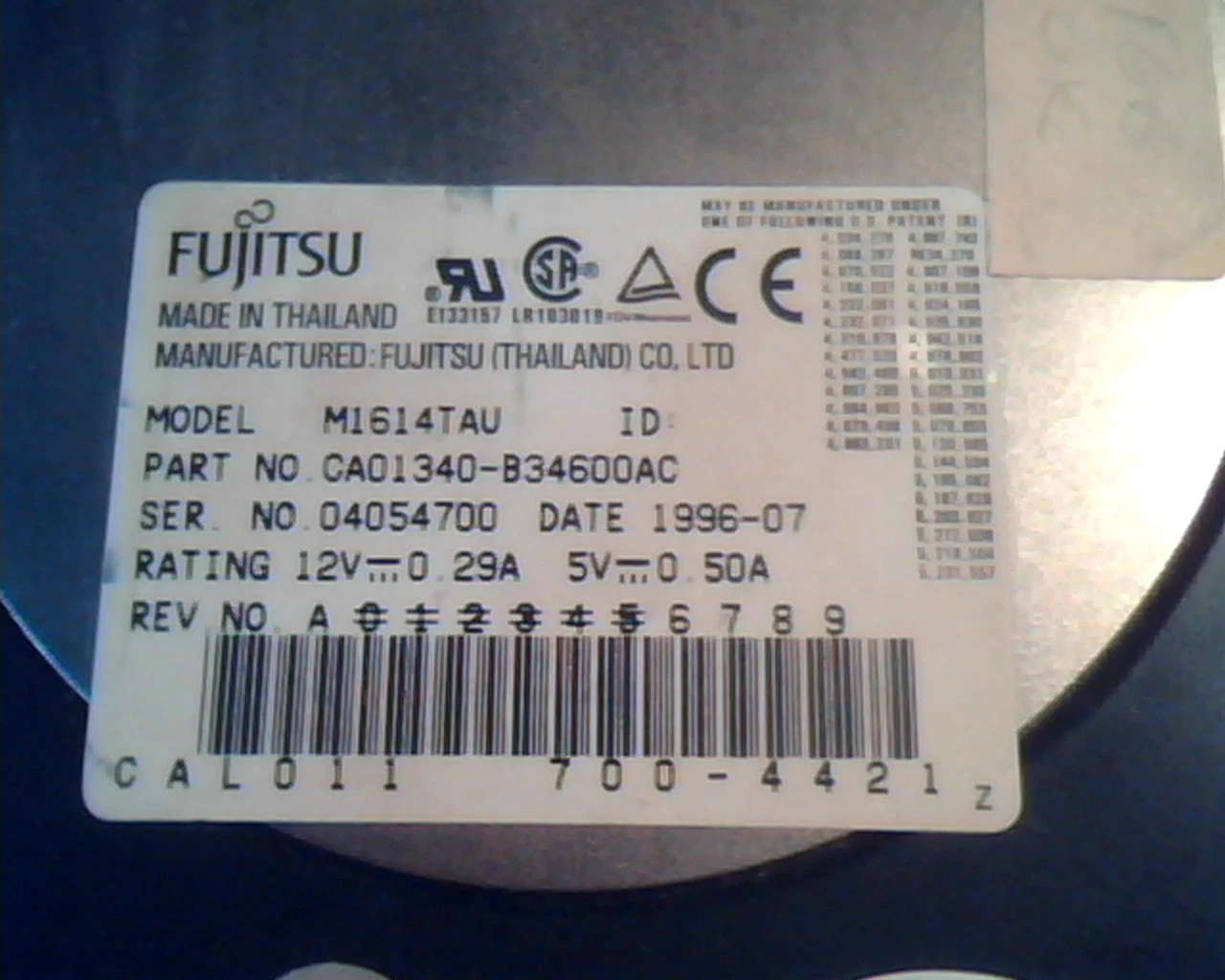 Hard Disk Drive IDE Fujitsu M1614TAV M1614TAU CA01340-B34600AC 700-4421 1996-07 - image 2