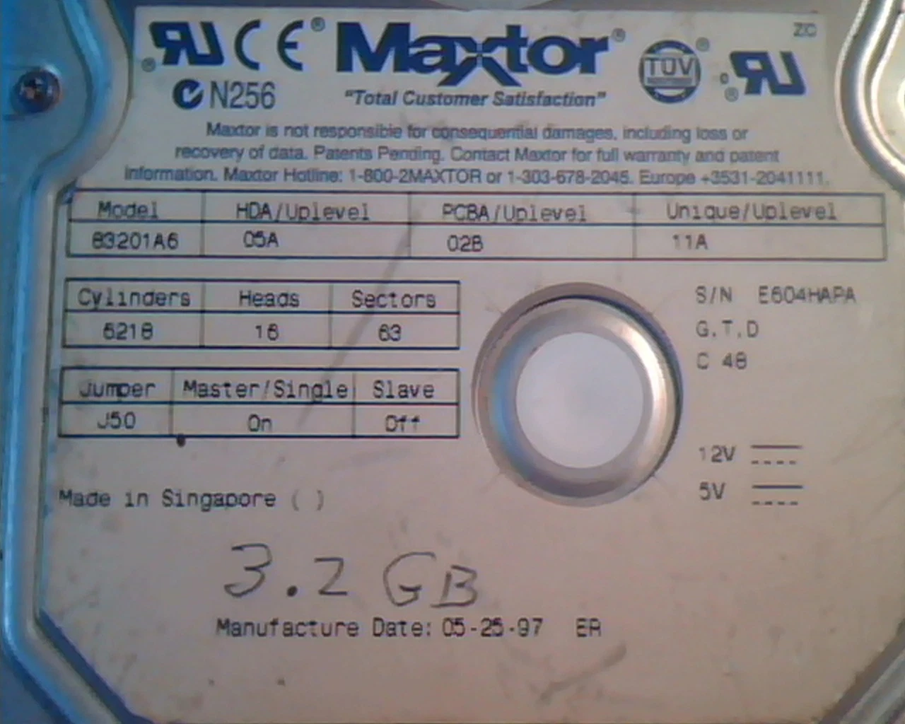 Hard Disk Drive IDE Maxtor 83201A6 05A 02B 11A 05-25-97 6218 J50 - image 2