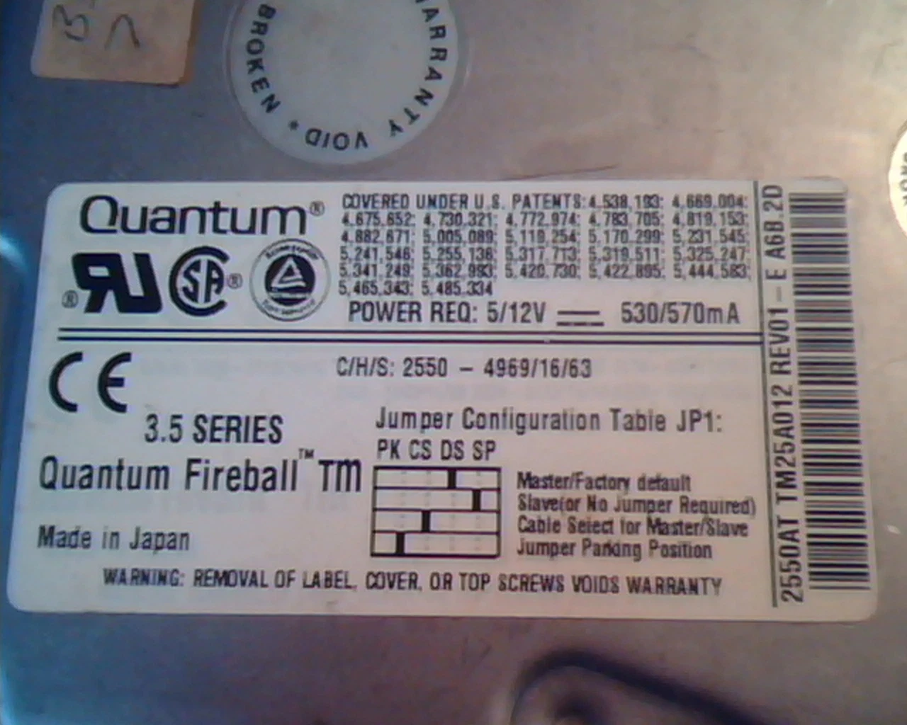 Hard Disk Drive IDE Quantum Fireball TM 2550AT TM25A012 REV 01-E A6B.2D REV01-E - image 2