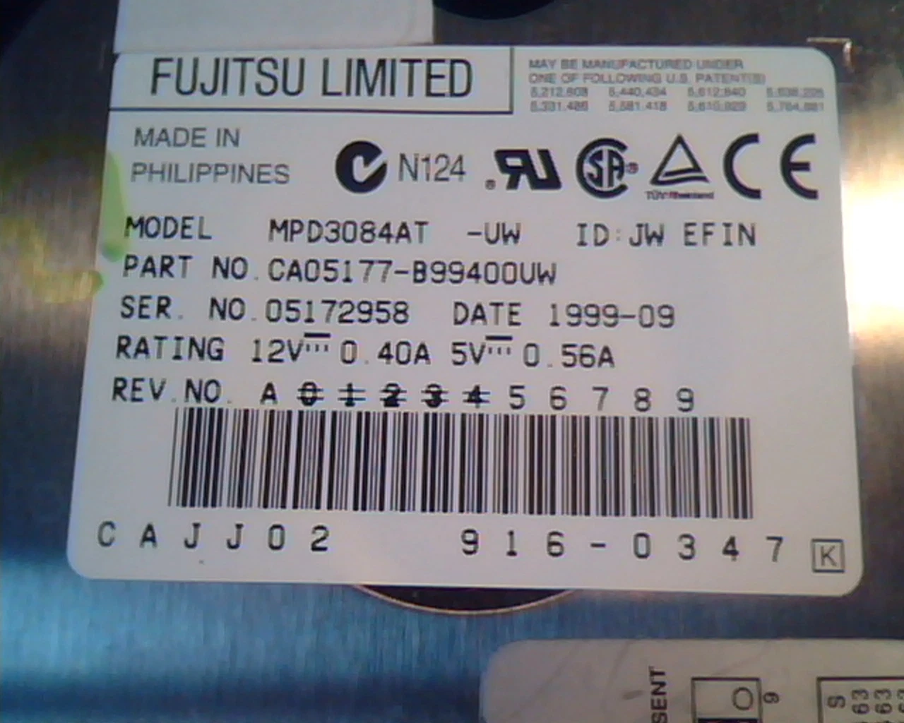 Hard Disk Drive IDE Fujitsu MPD3084AT CA05177-B99400VW 1999-09916-0347 - image 2