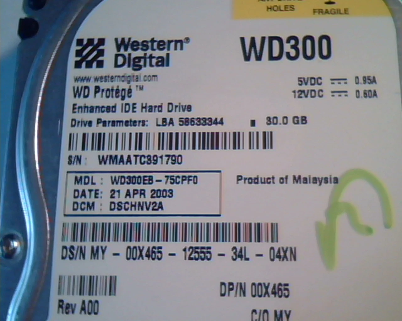 Hard Disk Drive IDE Western Digital WD300 Protege WD300EB-75CPF0 DSCHNV2A A00 - image 2