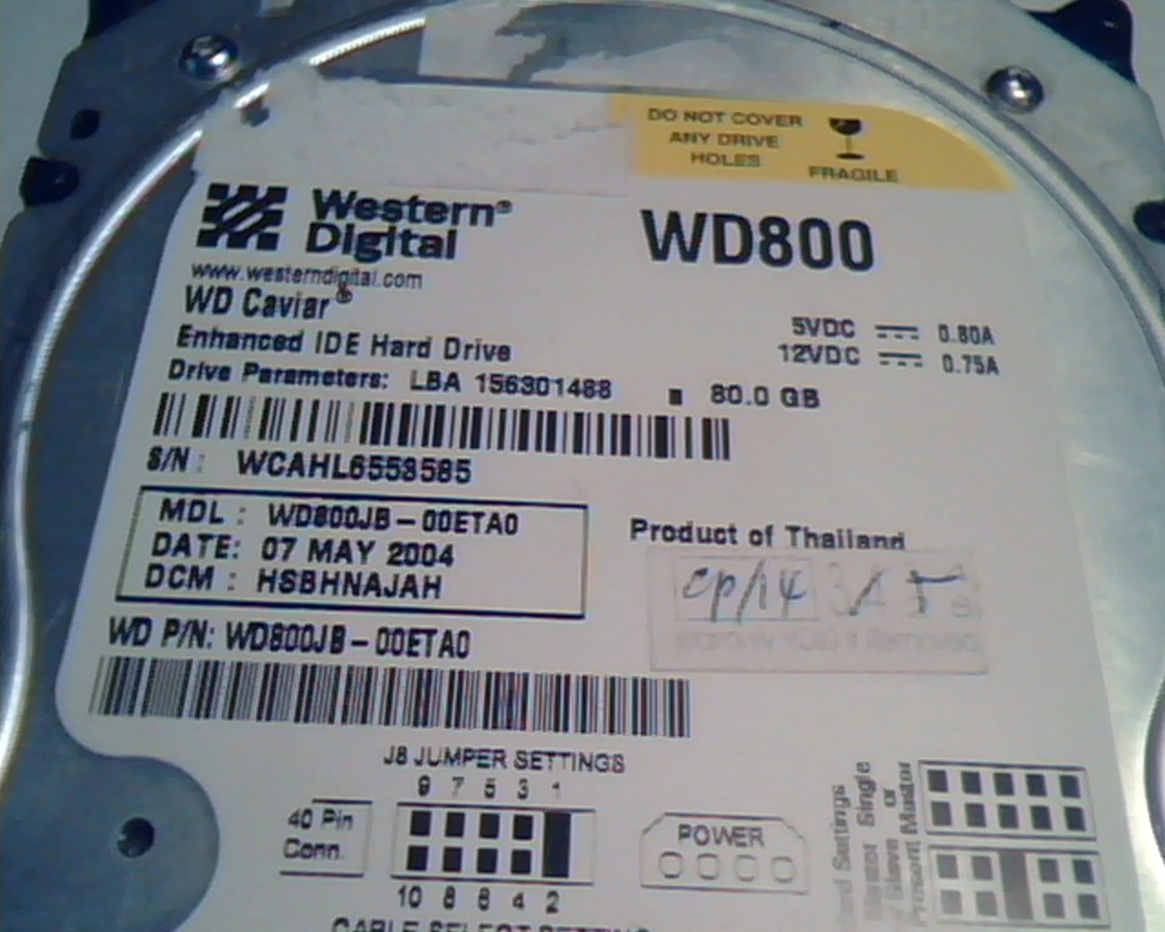 Hard Disk Drive IDE Western Digital WD800JB-00ETA0 HSBHNAJAH WD800 80GB Caviar - image 2