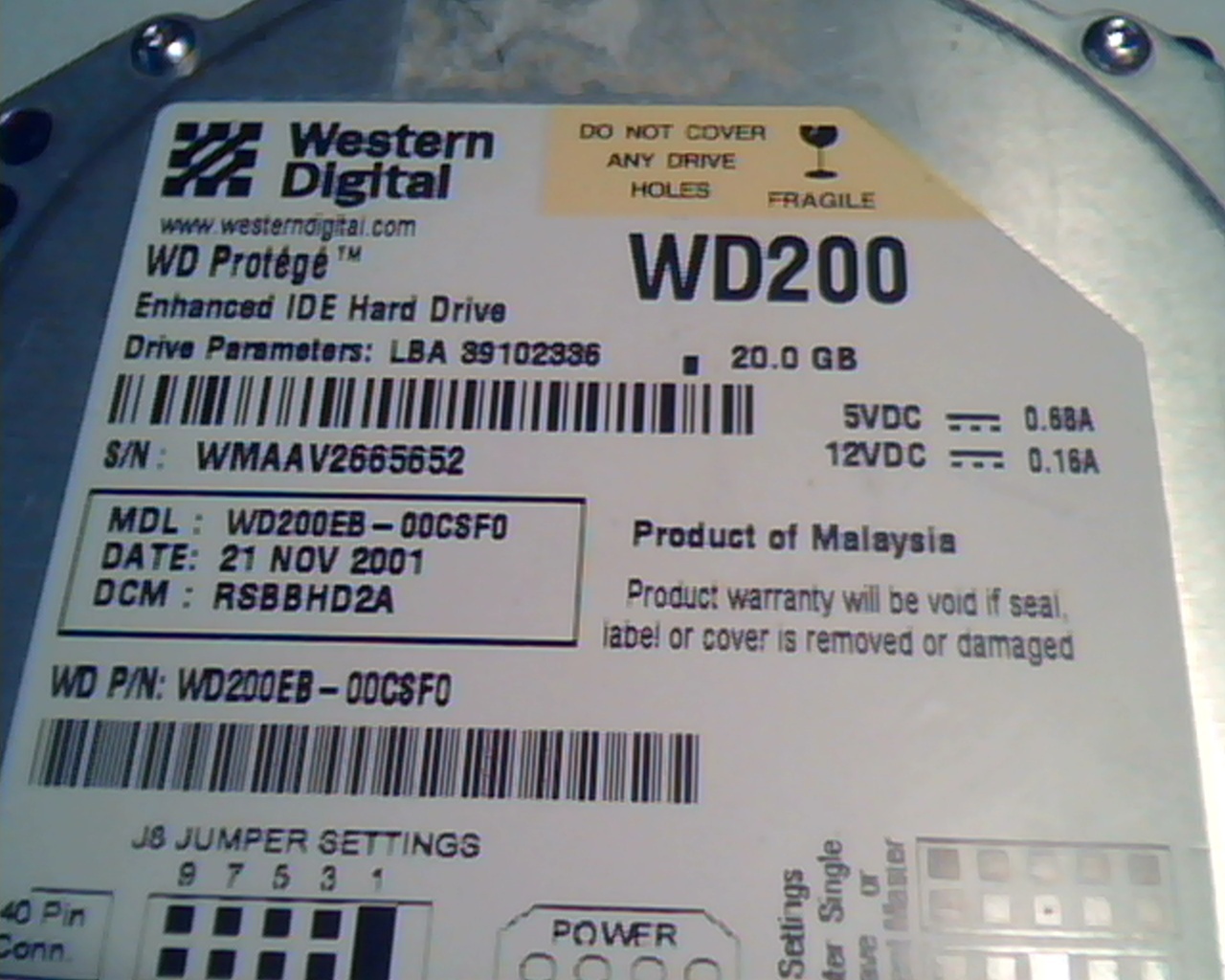 Hard Drive IDE Western Digital Protege WD200EB-00CSF0 20GB RSBBHD2A WD200 - image 2