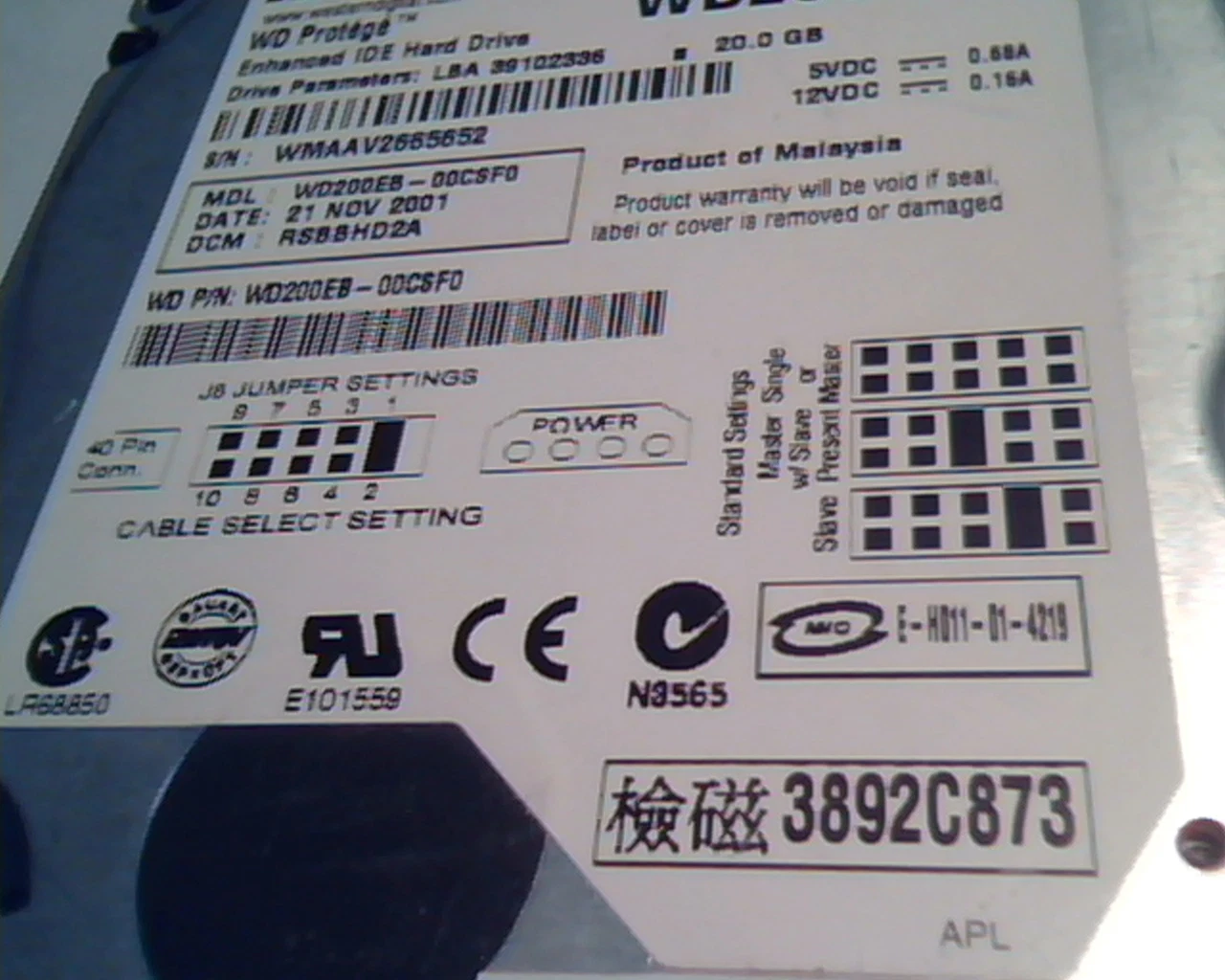 Hard Drive IDE Western Digital Protege WD200EB-00CSF0 20GB RSBBHD2A WD200 - image 3