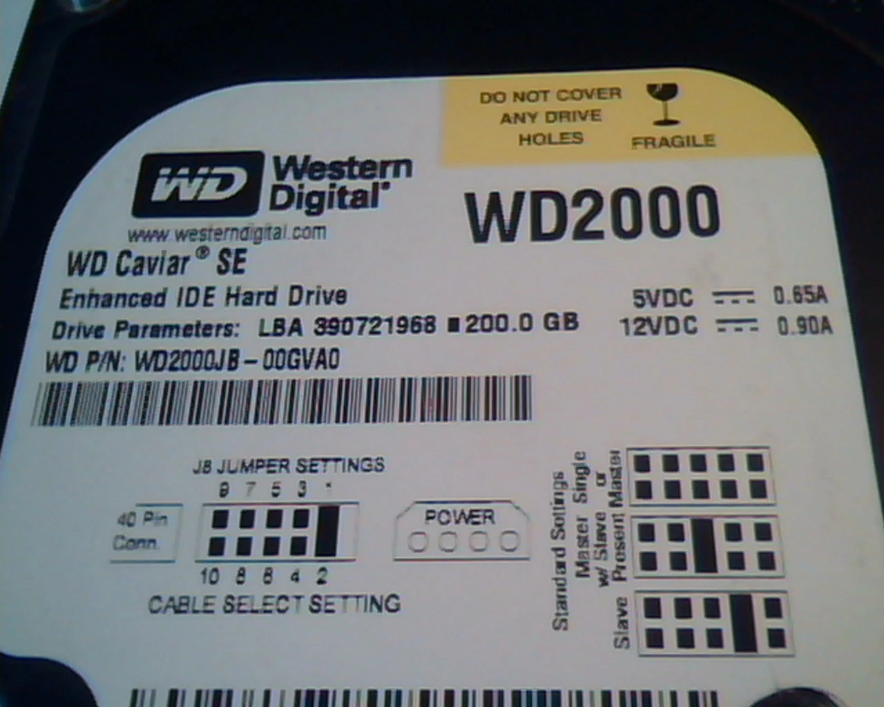 Hard Disk Drive IDE Western Digital WD2000 Caviar SE WD2000JB-00GVA0 HSCANTJCA - image 2