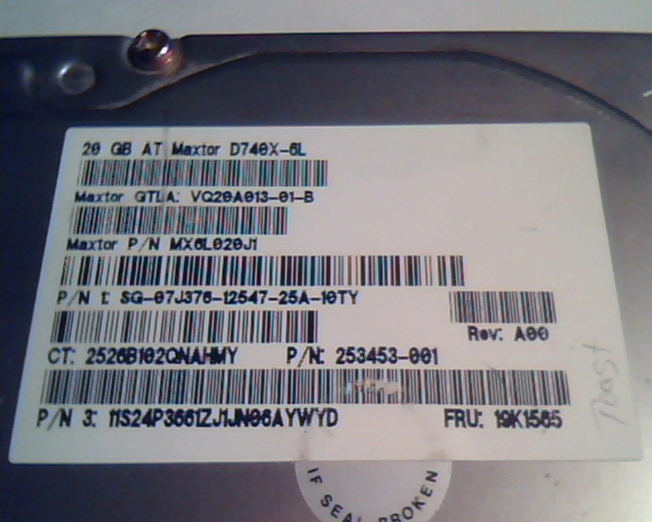 Hard Disk Drive IDE Maxtor D740X-6L 20GB MX6L020J1 A00 19K1585 253453-001 AT - image 3