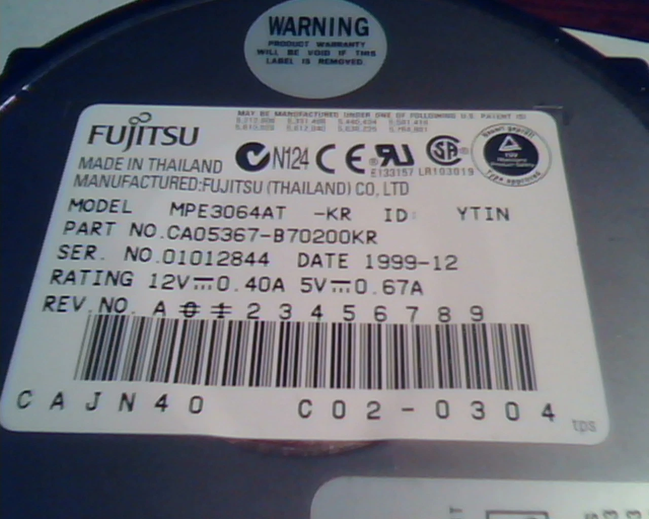 Hard Disk Drive IDE Fujitsu MPE3064AT YTIN CA05367-B70200KR C02-0304 1999-12 - image 2