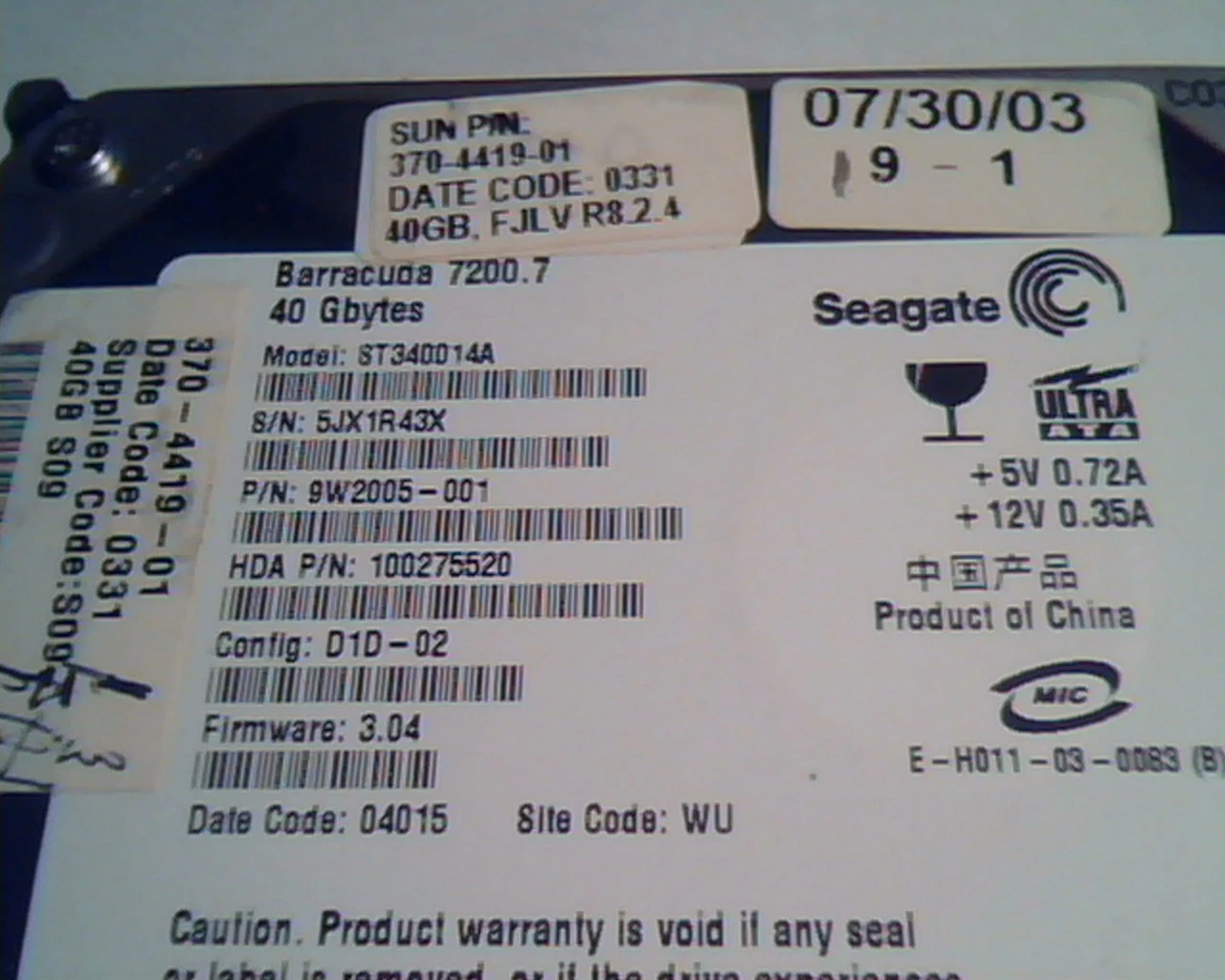 Hard Disk Drive IDE Seagate Barracuda 7200.7 40GB ST340014A 9W2005-001 100275520 - image 2