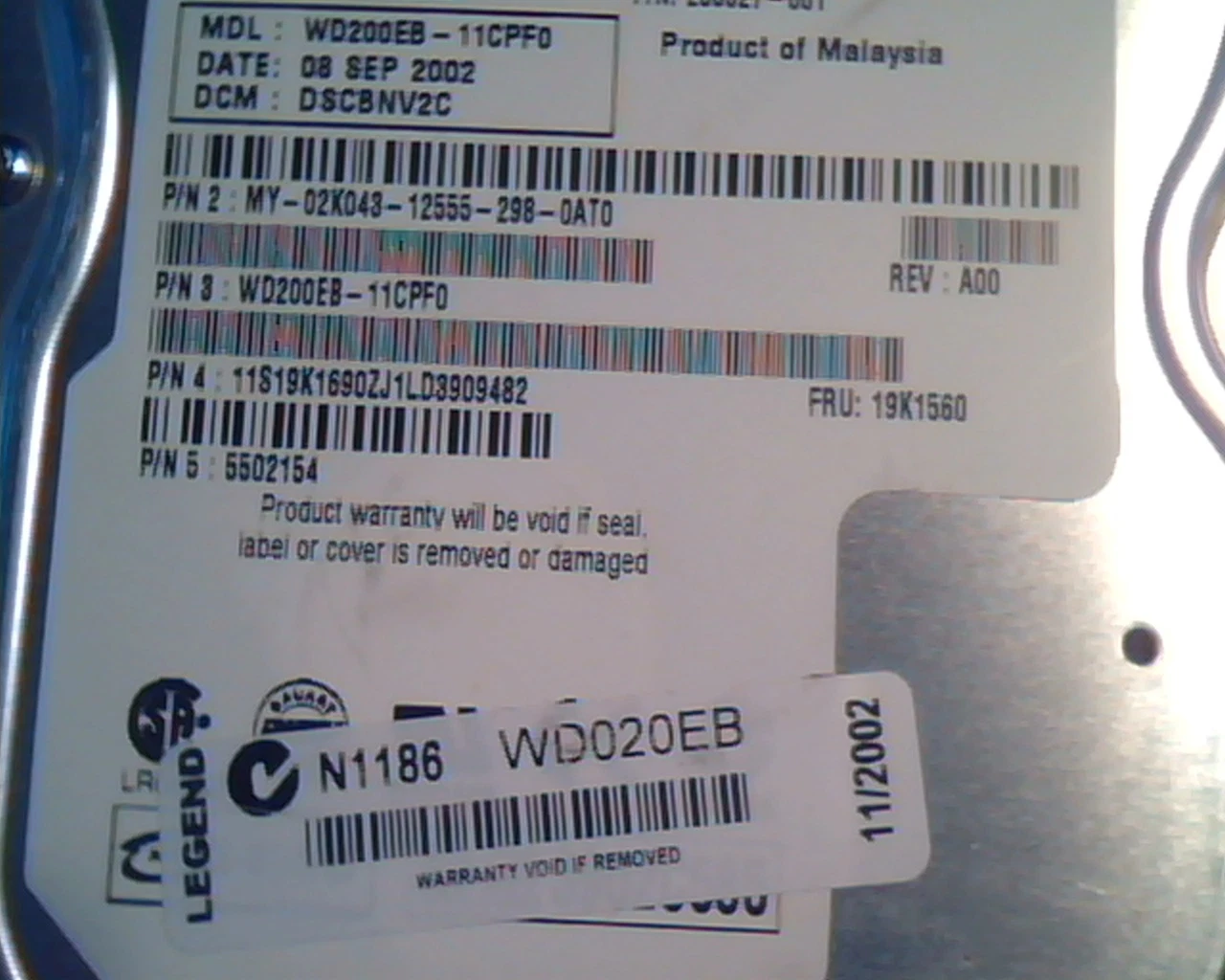 Hard Drive Disk IDE Western Digital WD200 Protege WD200EB-11CPF0 2060-001113-001 - image 3