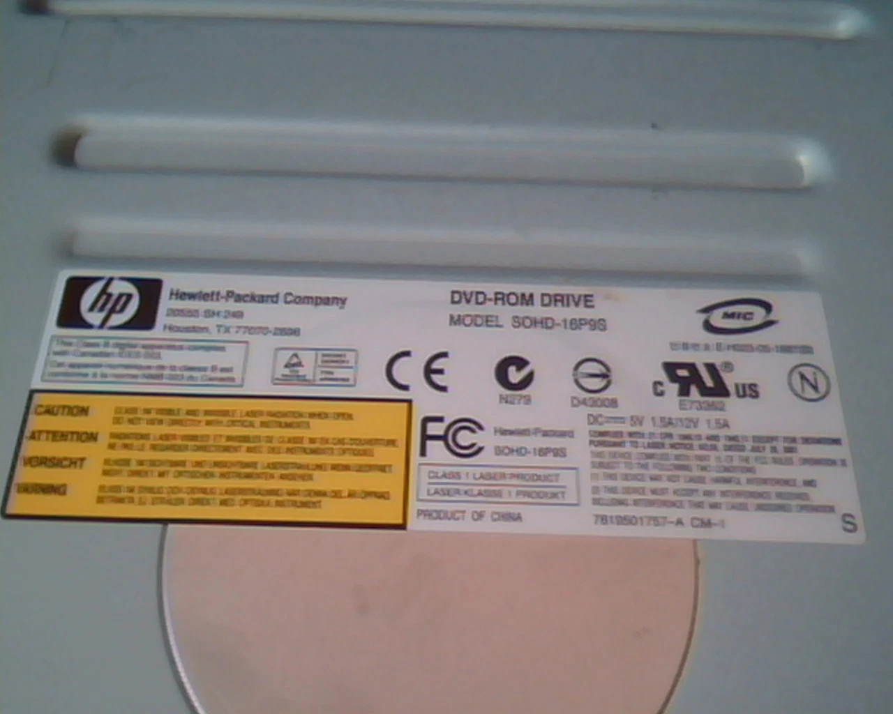 HP DVD-ROM Drive SOHD-16P9S SOHD-16P9S-CT2 390849-002 Jan 2006 - image 2