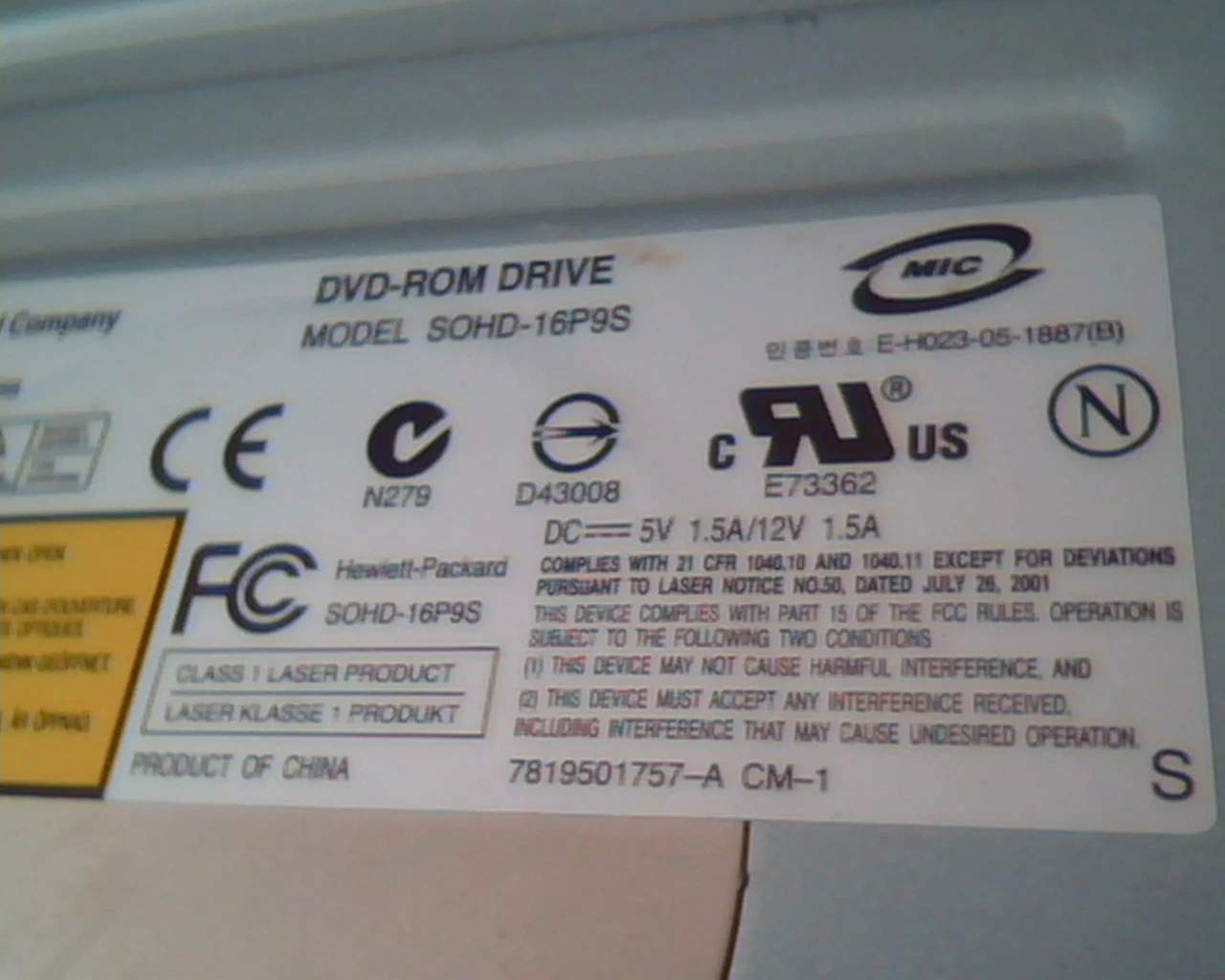 HP DVD-ROM Drive SOHD-16P9S SOHD-16P9S-CT2 390849-002 Jan 2006 - image 3