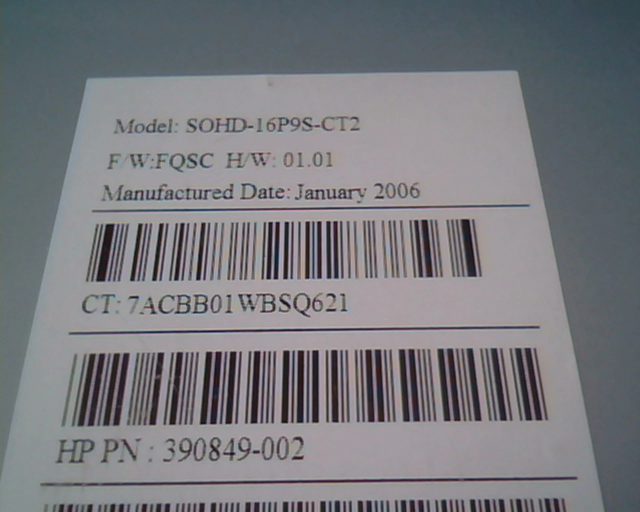 HP DVD-ROM Drive SOHD-16P9S SOHD-16P9S-CT2 390849-002 Jan 2006 - image 5