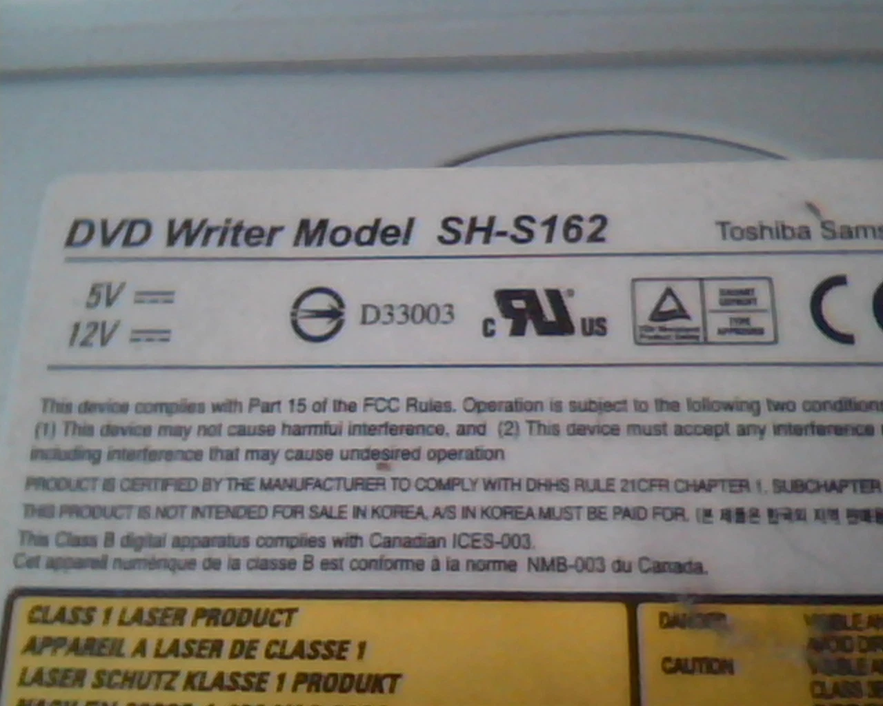 Samsung writemaster DVD Writer Drive SH-S162 Ver A SH-S162A/BSBN March 2006 - image 3