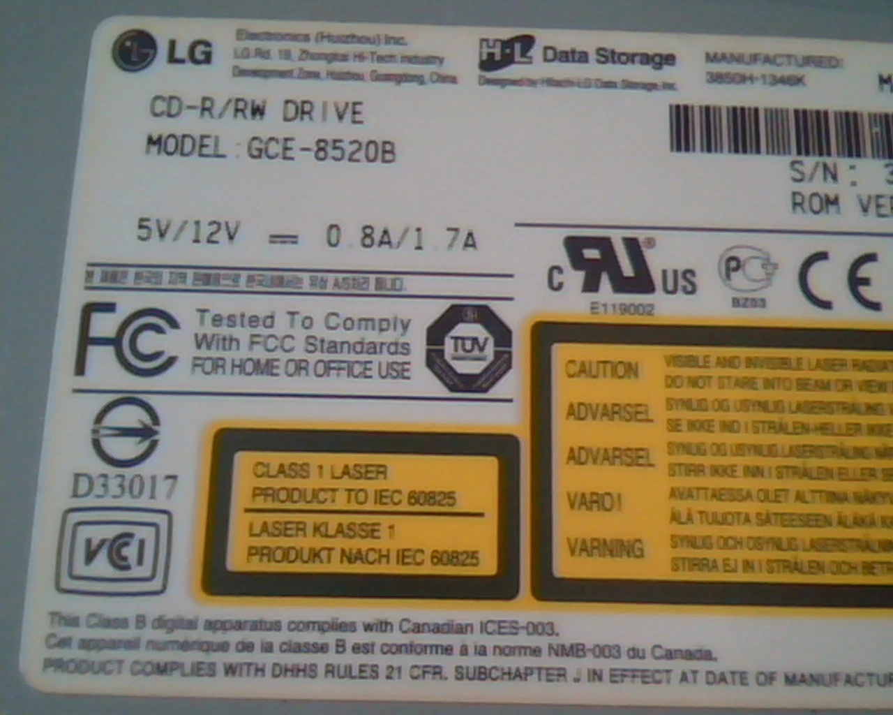 LG CD-R/RW Drive GCE-8520B 1.03 March 2003 Drive CD 52x24X52x - image 2