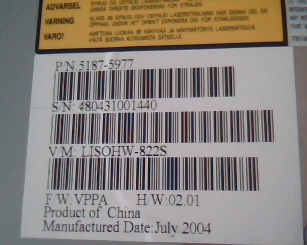 LITE-ON IT Corp DVD/CD Rewritable Drive SOHW-822S 5187-5977 VPPA July 2004 - image 4