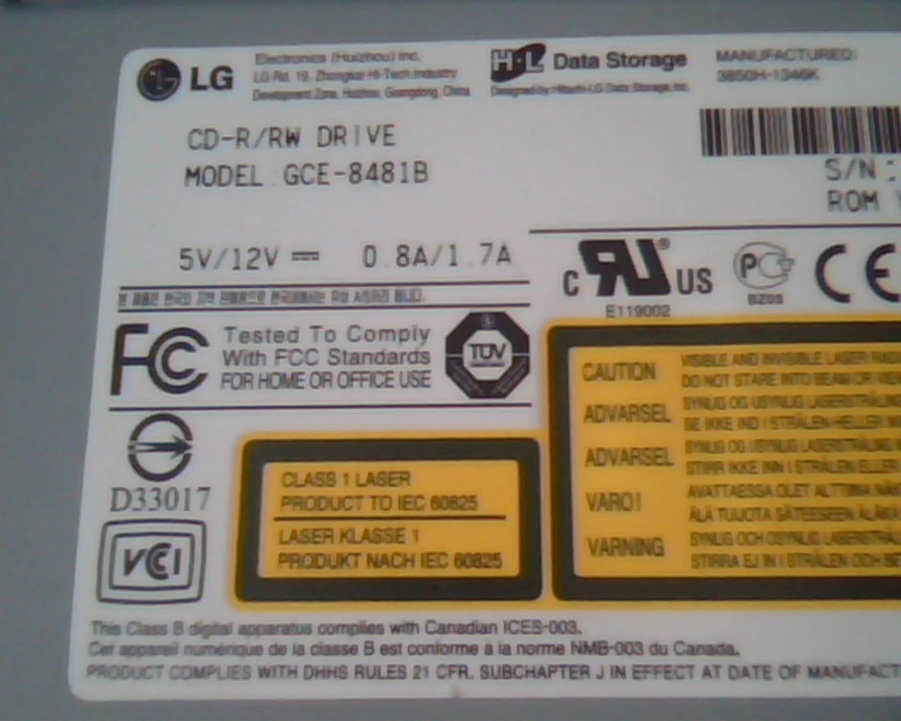 LG CD-R/RW Drive GCE-8481B ROM Ver 1.10 October 2002 CD Rewritable 48x24x48x - image 2