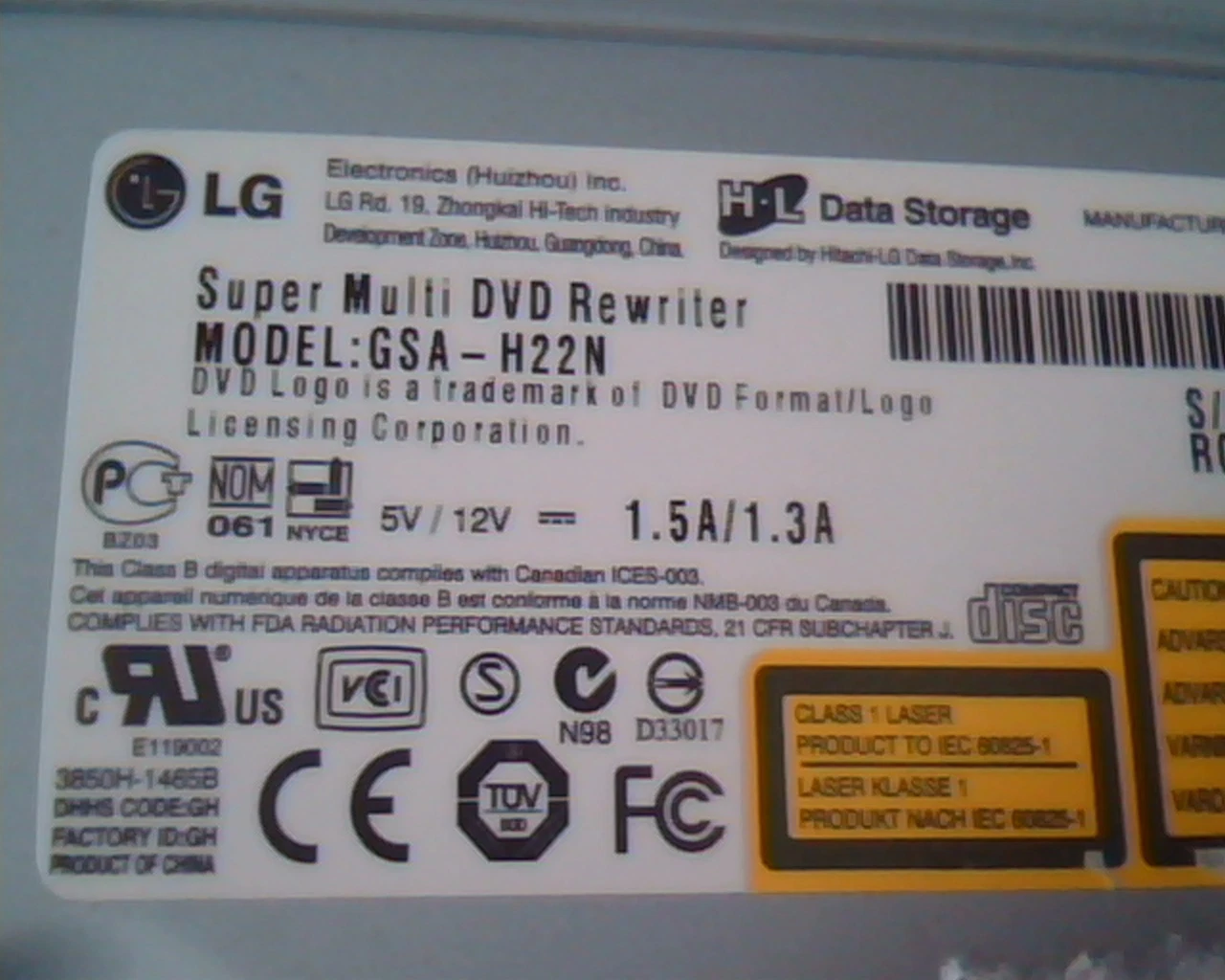 LG Super Multi DVD Rewritable Model GSA-H22N September 2006 Rom Ver 1.00 Drive - image 2