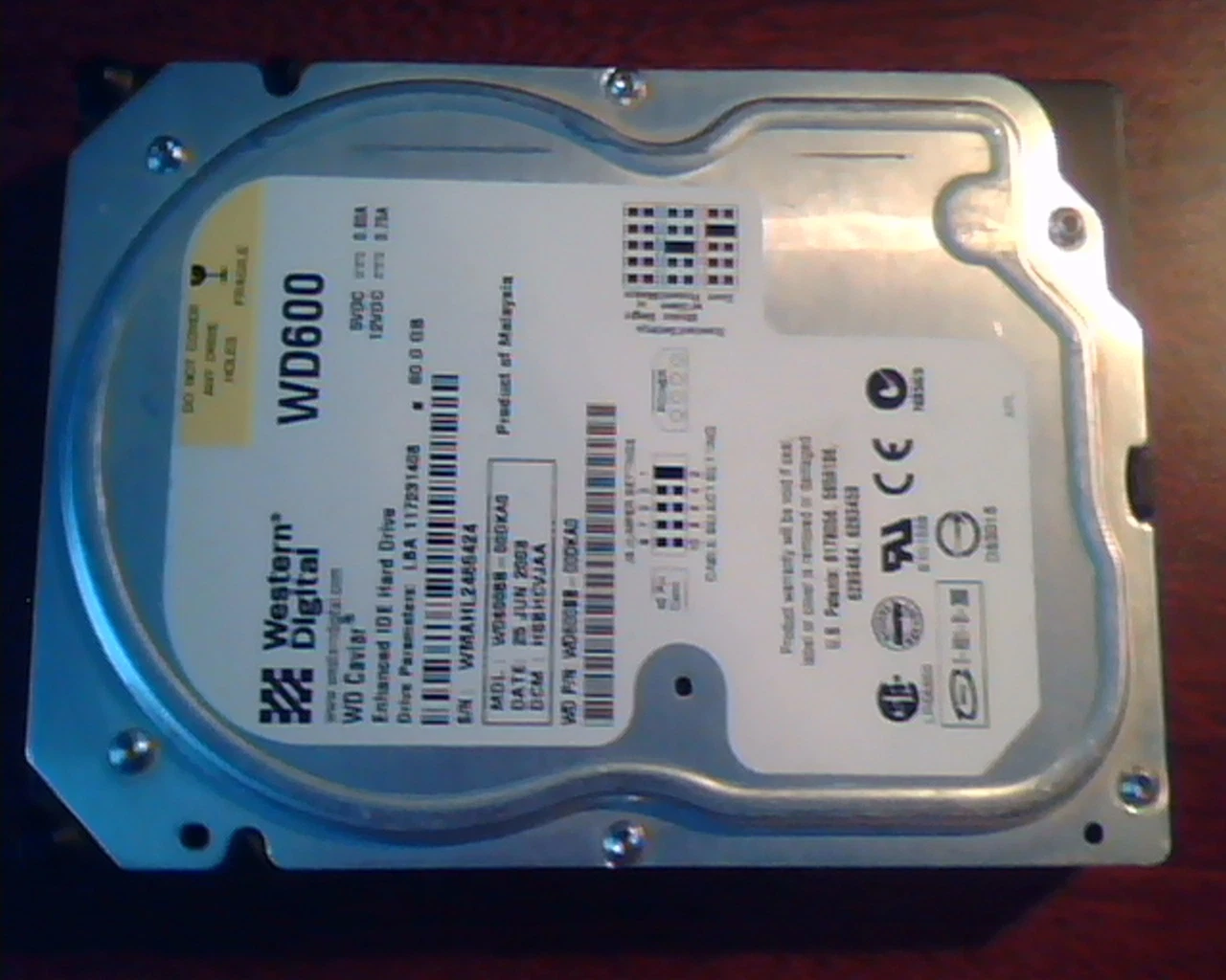Hard Disk Drive IDE Western Digital WD600 Caviar WD60BB-00DKA0 HSBHCVJAA 60GB