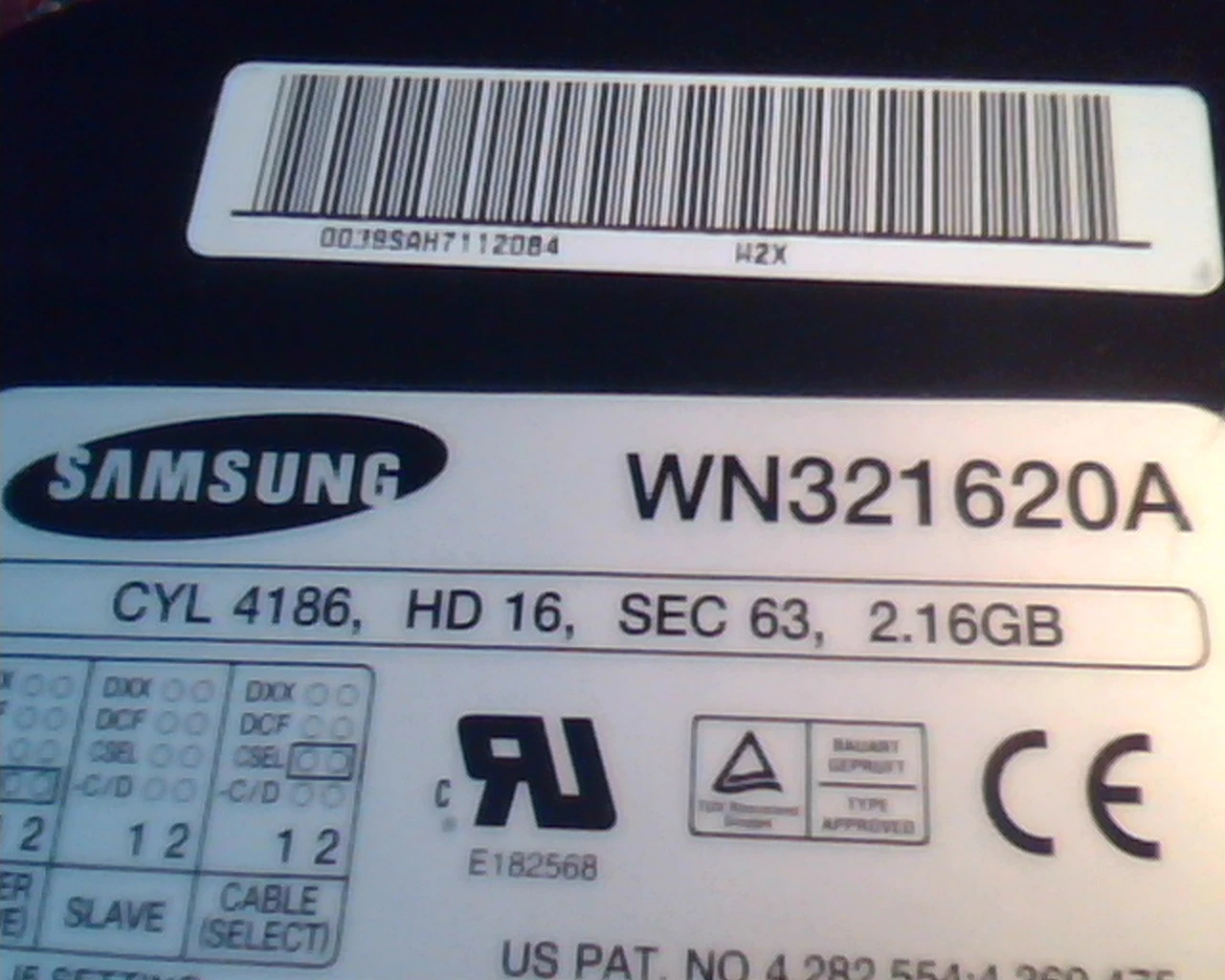 Hard Disk Drive IDE Samsung WN321620A 2.16GB Rev CB 1997.07 A2 - image 2