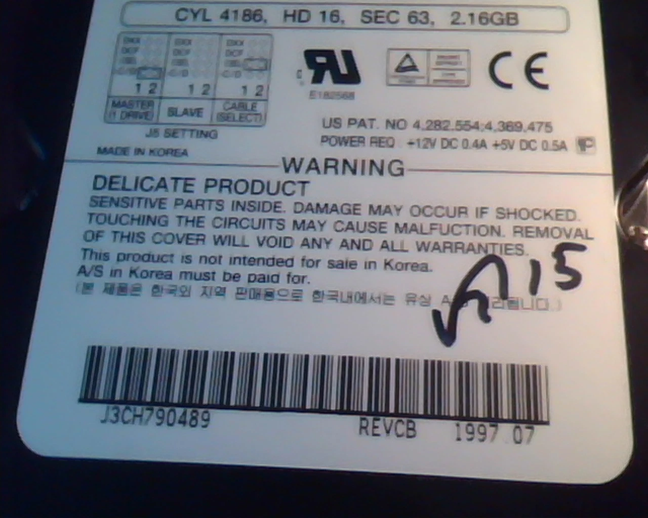 Hard Disk Drive IDE Samsung WN321620A 2.16GB Rev CB 1997.07 A2 - image 3
