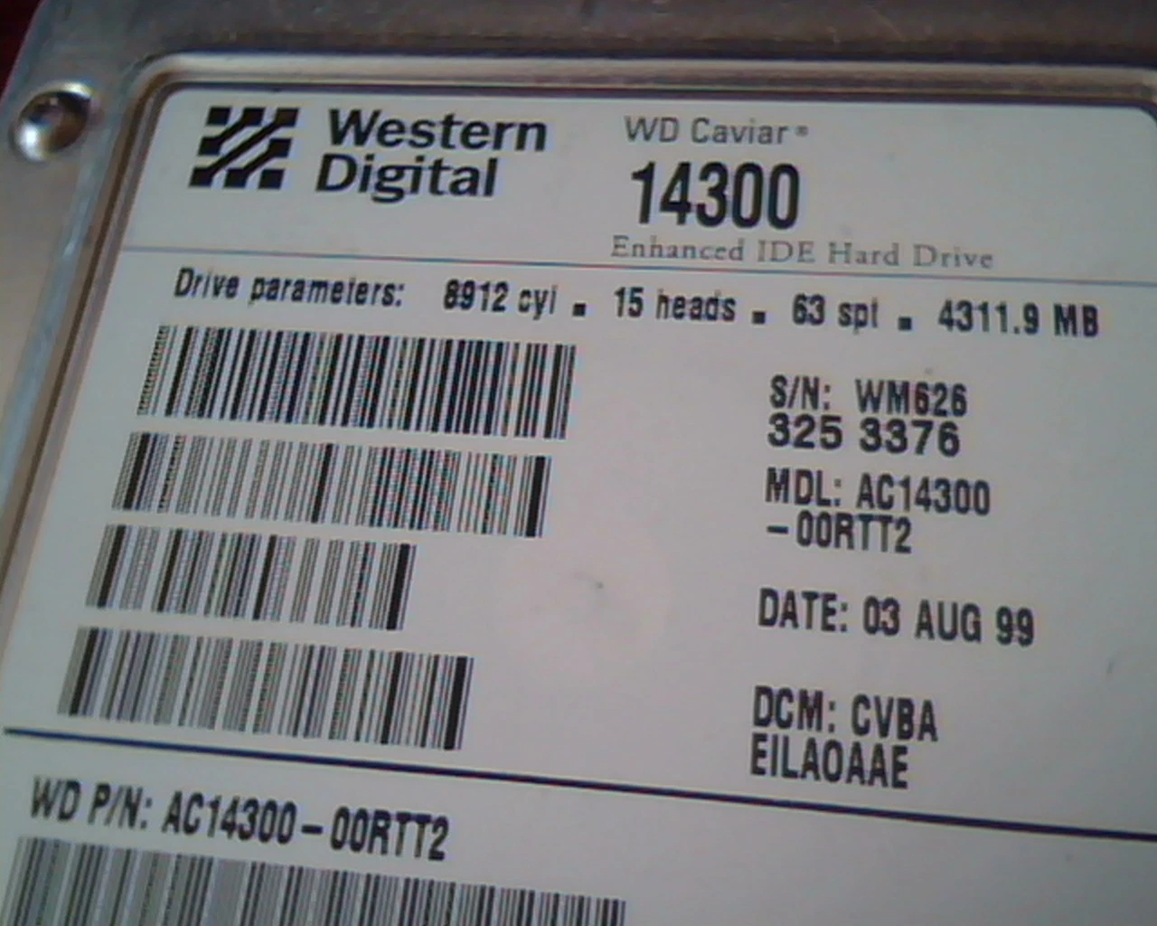 Hard Disk Drive IDE Western Digital Caviar 14300 AC14300-00RTT2 CVBA EILAOAAE - image 2