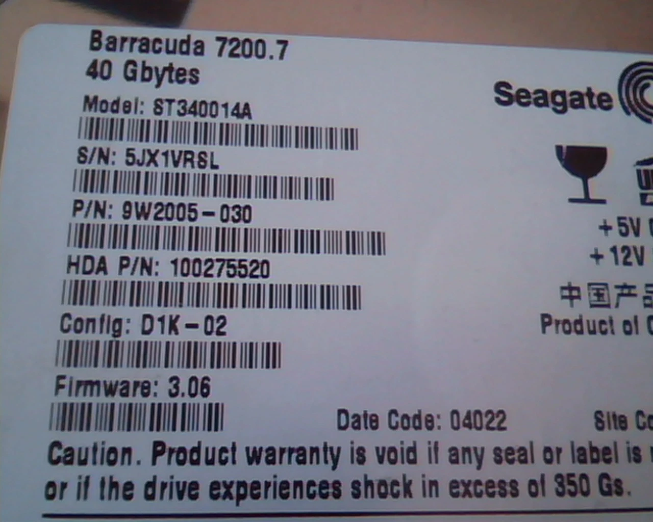 Hard Disk Drive IDE Seagate Barracuda ST340014A 9W2005-030 100275520 40GB D1K-02 - image 2
