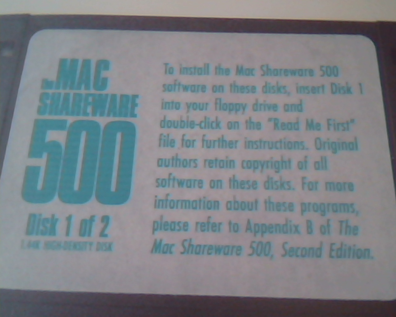 Floppy Disk Ventana Press MAC Shareware 500 Second edition Mac500 Macintosh - image 2