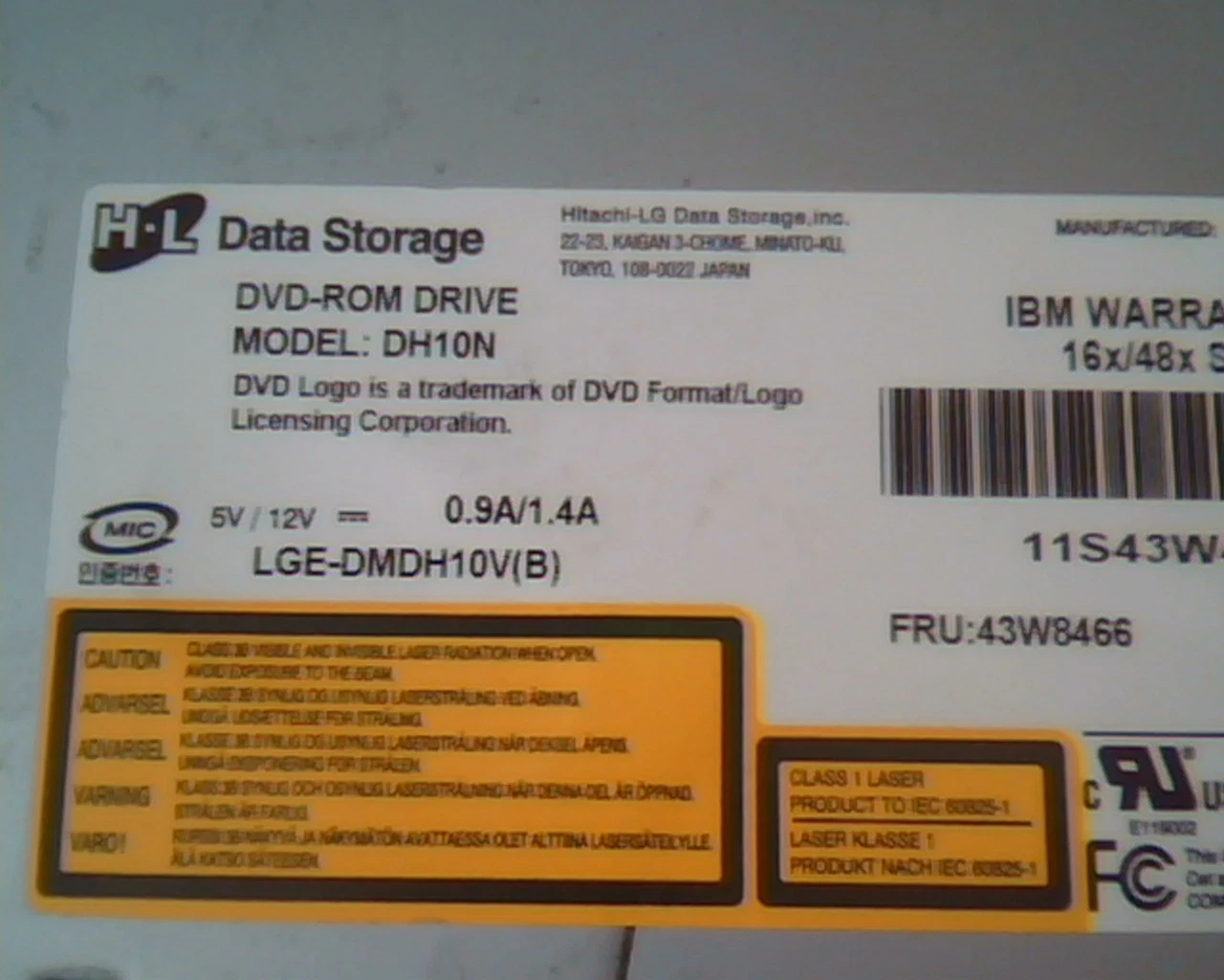 HL Data Storage DVD-ROM Drive DH10N 43W8466 43W4638 Feb 2010 LGE-DMDH10V - image 2