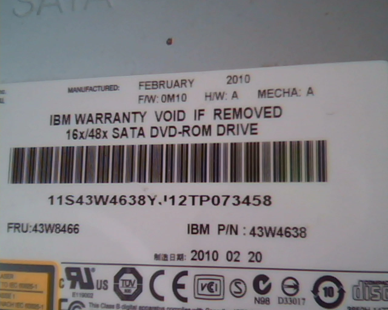 HL Data Storage DVD-ROM Drive DH10N 43W8466 43W4638 Feb 2010 LGE-DMDH10V - image 3