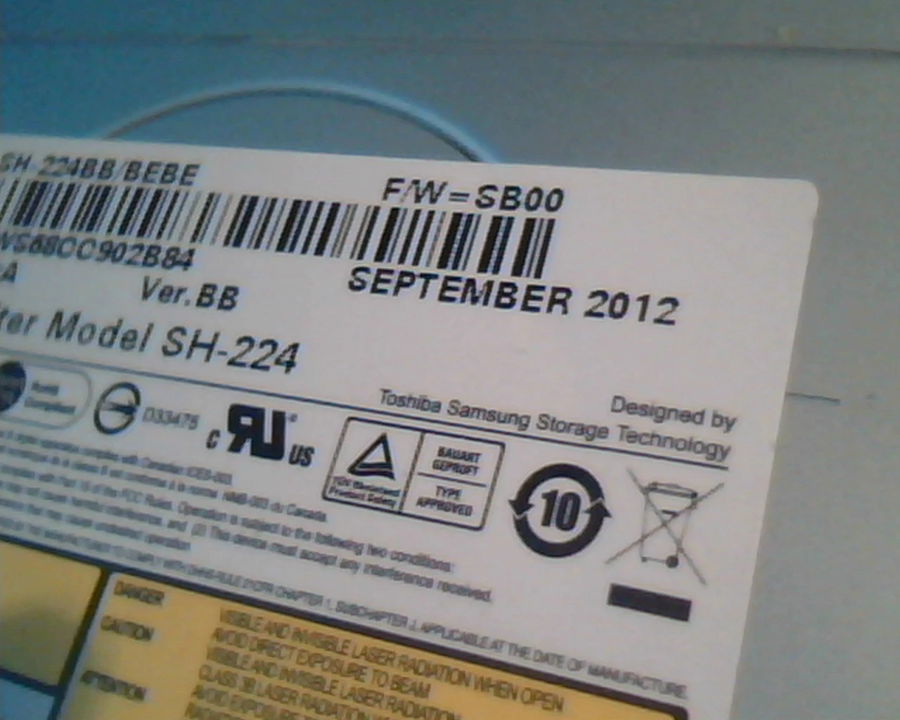 Toshiba DVD Writer Model SH-224 BB SH-224BB/BEBE September 2012 SATA - image 4