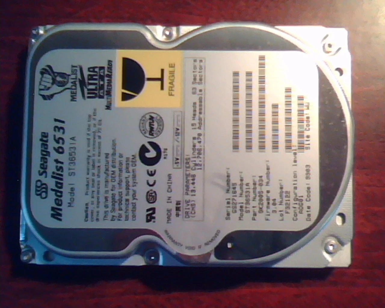 Hard Disk Drive IDE Seagate Medalist 6531 ST36531A 9K2005-034 3.04 F32122 A0601