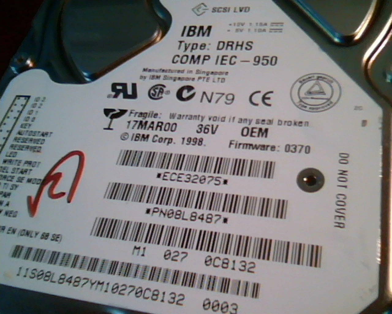 Hard Disk Drive SCSI IBM DRHS LVD IEC-950 ECE32075 PN08L8487 370 - image 3
