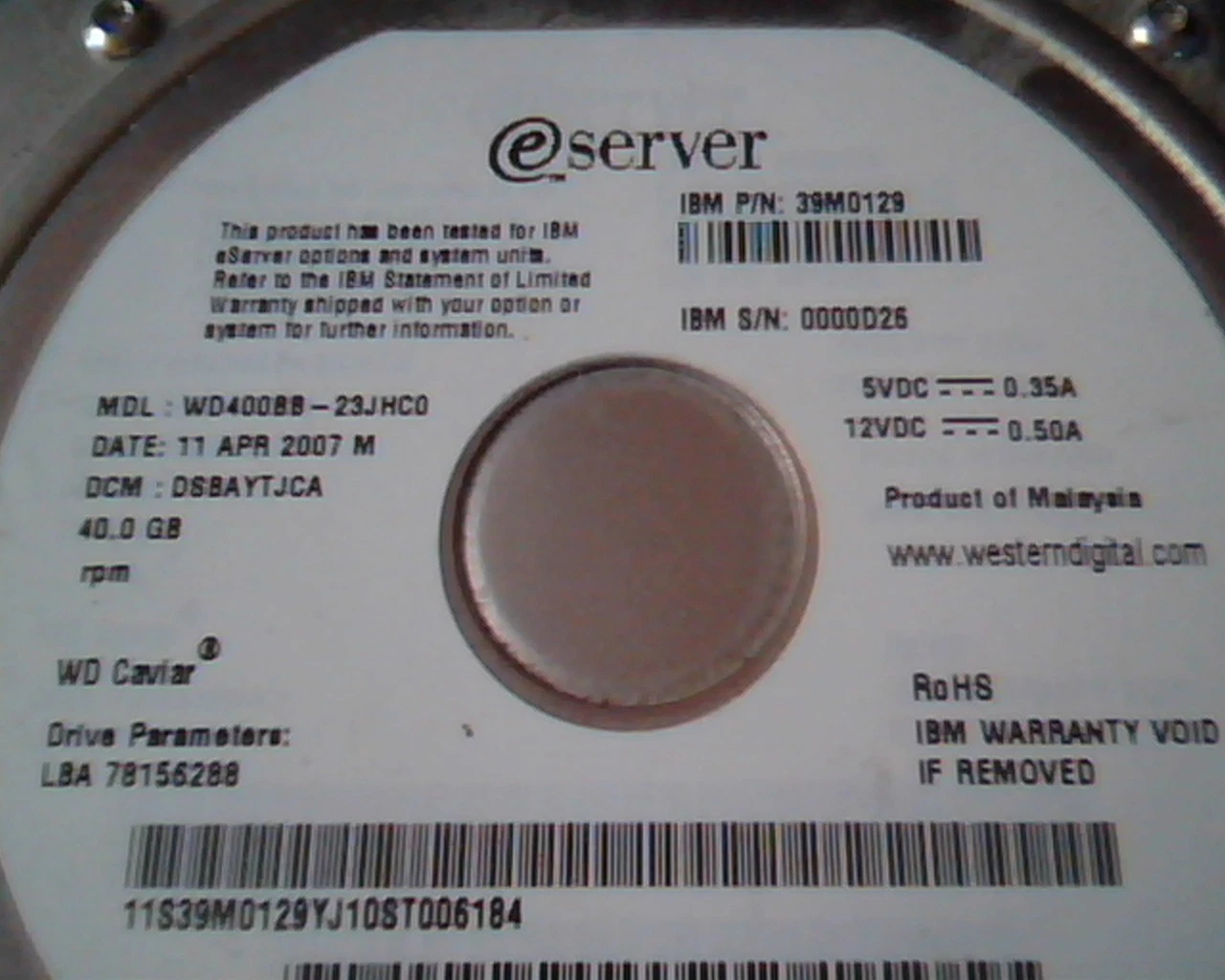Hard Disk Drive IDE Western Digital WD400BB-23JHC0 DSBAYTJCA 39M0129 Caviar - image 2