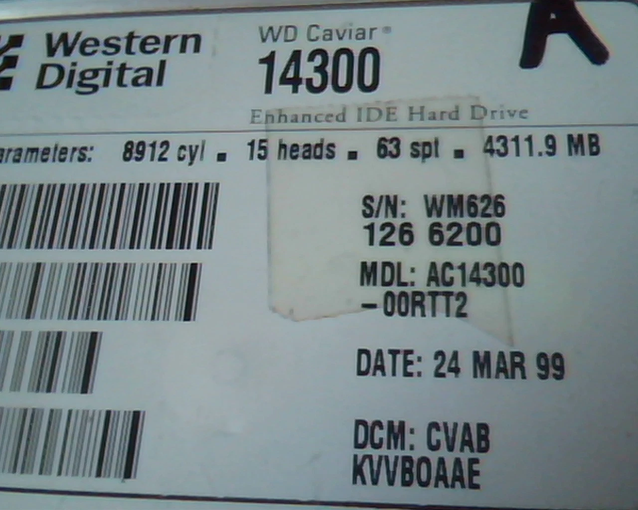 Hard Drive Disk IDE Western Digital Caviar 14300 AC14300-00RTT2 CVAB KVVBOAAE - image 2