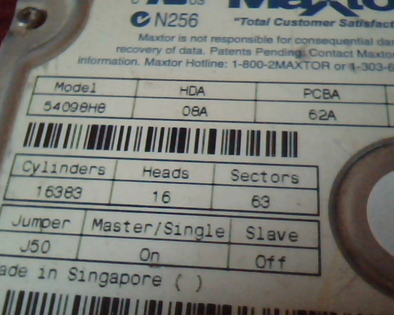 Hard Drive Disk IDE Maxtor 54098H8 08A 62A 58A 000926M DAC10SC0 19661-07J-A2IM - image 3