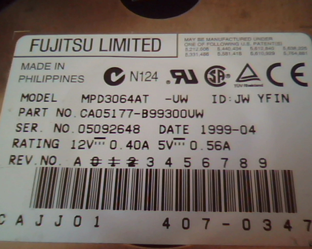 Hard Drive Disk IDE Fujitsu Limited MPD3064AT CA05177-B99300VW 407-0347 JW YFIN - image 2