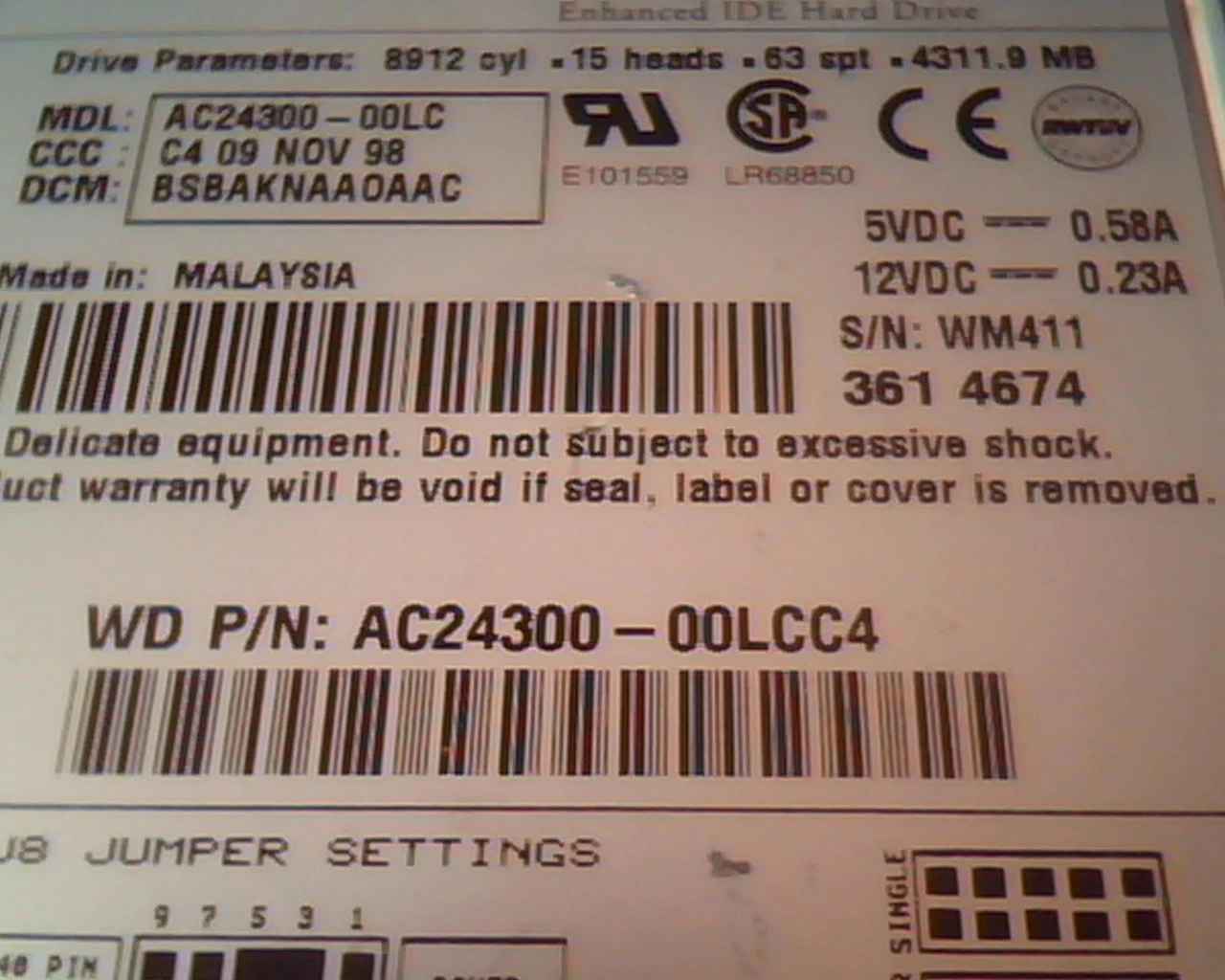 Hard Drive Disk IDE Western Digital Caviar 24300 AC24300-00LC BSBAKNAAOAAC C4 - image 3