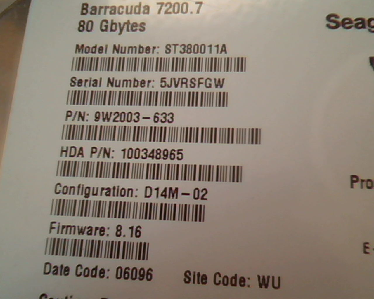 Hard Drive Disk IDE Seagate Barracuda 7200.7 ST380011A 9W2003-633 D14M-02 WU - image 3