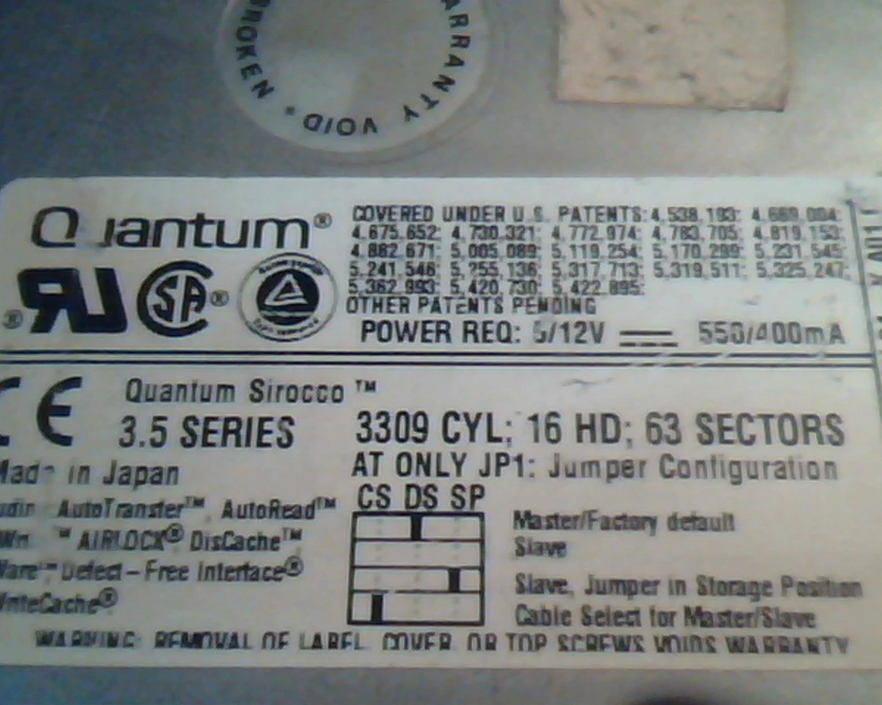 Hard Drive Disk IDE Quantum Sirocco SR17A01R 01-K 1700AT A01.00 3.5 Series - image 2