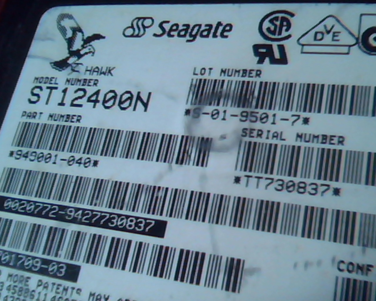 Hard Drive Disk SCSI Seagate Hawk ST12400N 949001-040 S-01-9501-7 3701709-03 - image 3