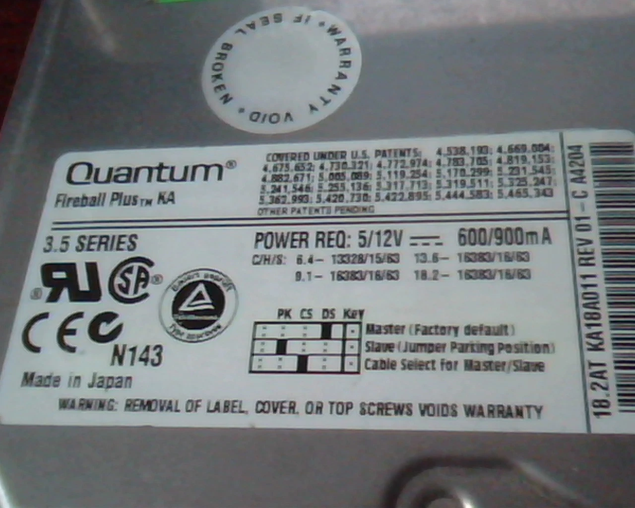 Hard Drive Disk IDE Quantum Fireball Plus KA KA18A011 01-C 18.2A A4204 3.5 - image 2