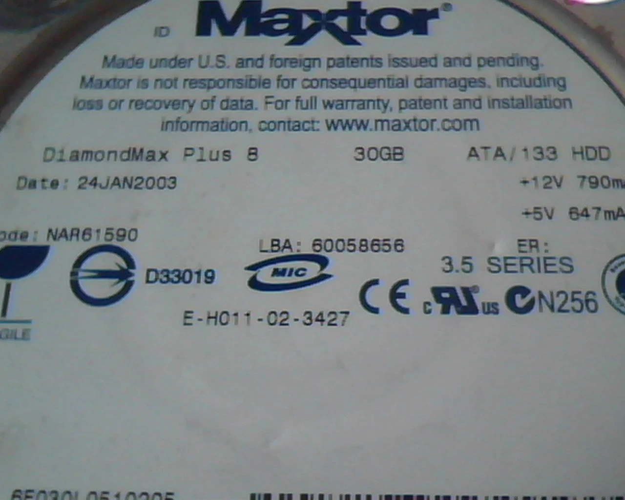 Hard Drive Disk IDE Maxtor DiamondMax Plus 8 30GB NAR61590 60058656 ATA - image 2