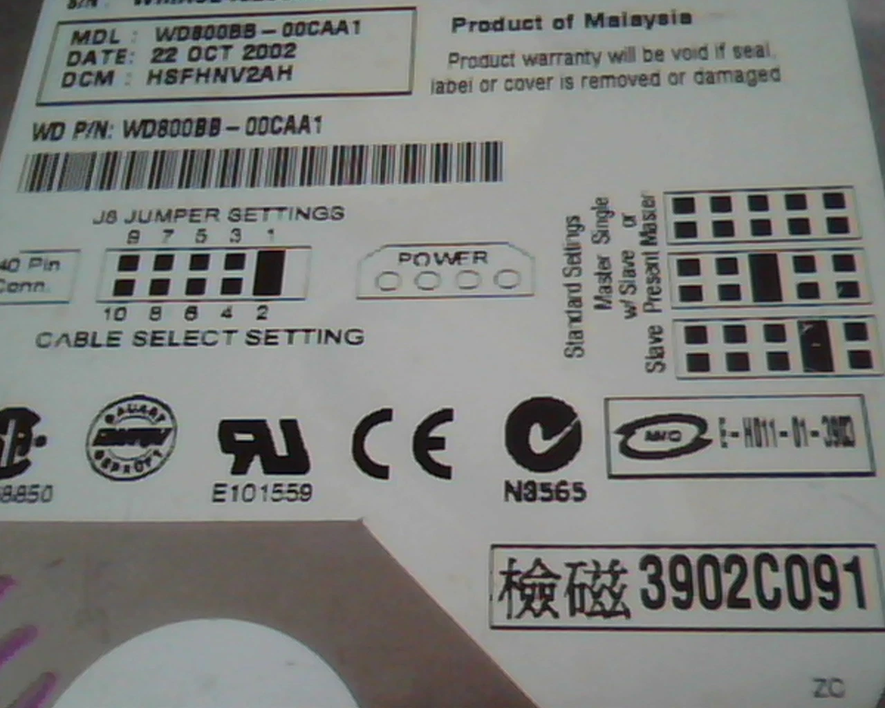 Hard Drive Disk IDE Western Digital Caviar 156301488 WD800BB-00CAA1 HSFHNV2AH - image 3